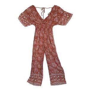 Cleobella Anthropologie Floral Boho Jess Jumpsuit Orange White XS